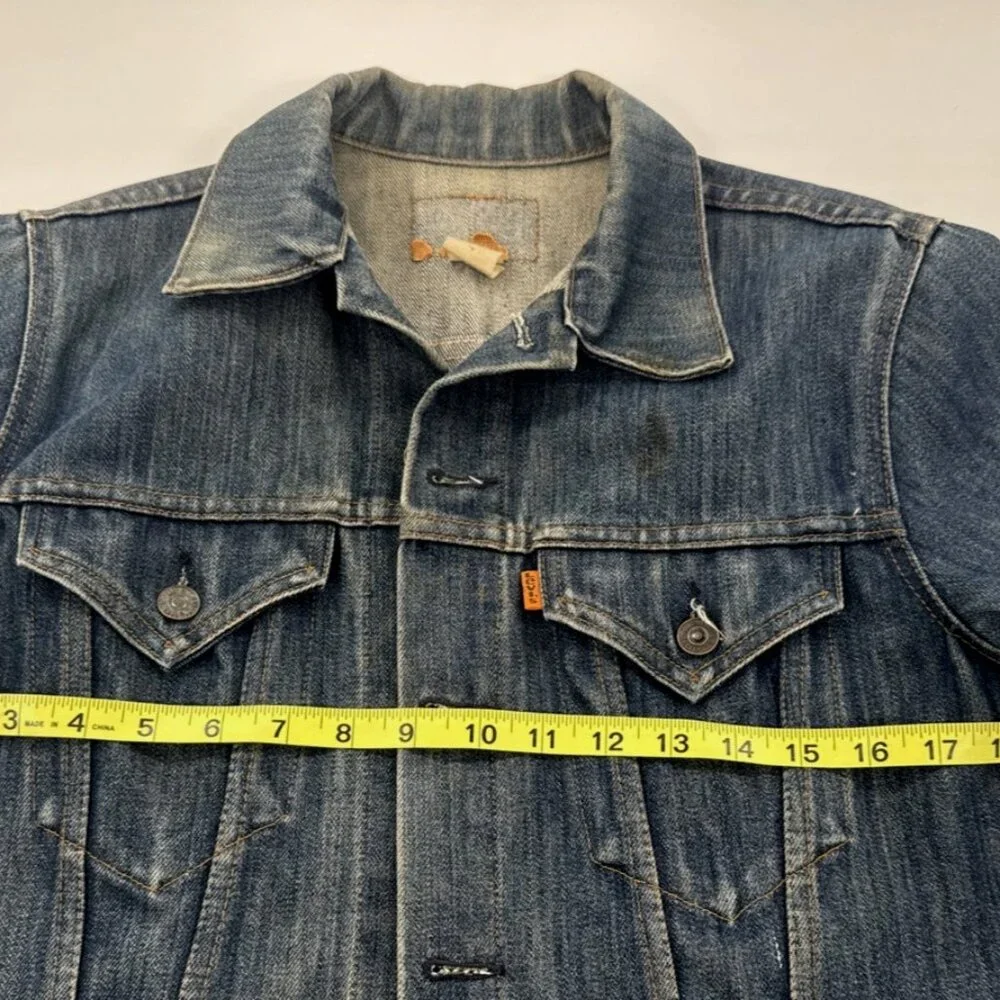 Vintage 70s Levi's Orange Tab Denim Jacket Mens CROP Small Trucker USA Indigo - Picture 12 of 16